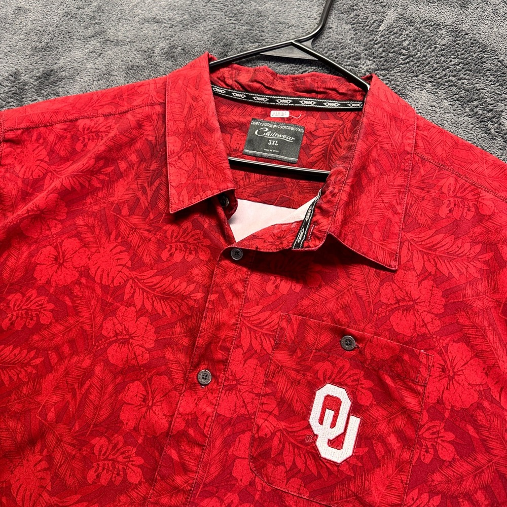 Oklahoma Sooners Chiliwear Button Up Performance Shirt Mens 3XL Red OU Tropical